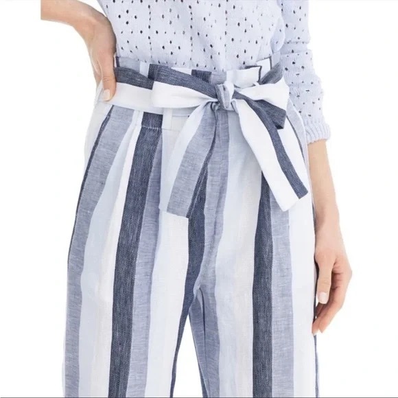 J.Crew Point Sur Linen Striped Paperbag Waist Pants - Picture 3 of 9